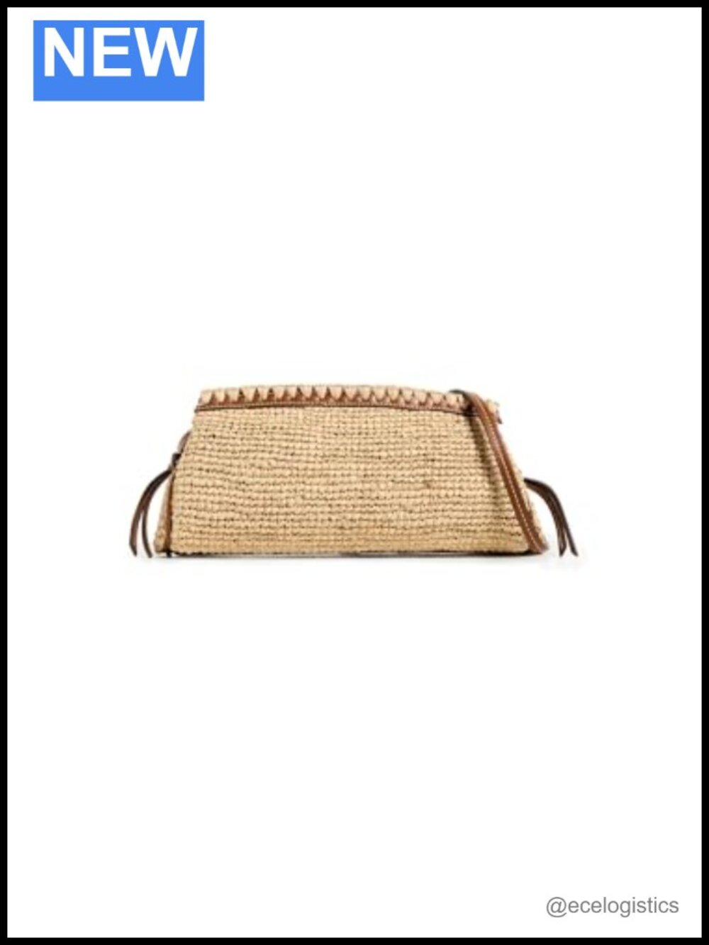 STAUD Maude Convertible Clutch Raffia Leather Trim Gold Hardware